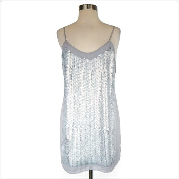 Susana Monaco Johanna Gray Silver Metallic Sequin Slip Evening Cocktail Dress 2 - Picture 1 of 6